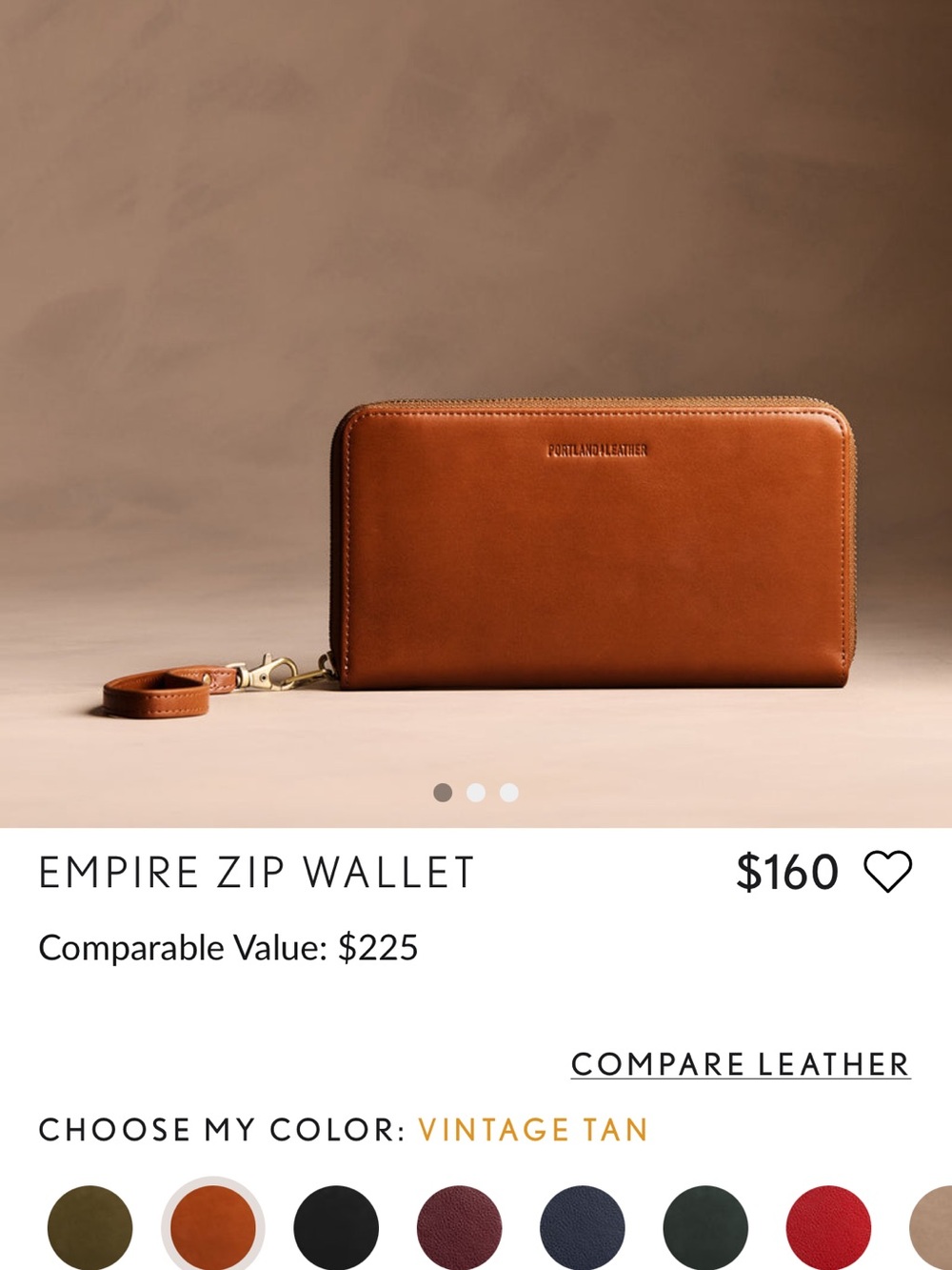 Portland Leather Empire Zip Wallet - Vintage Tan